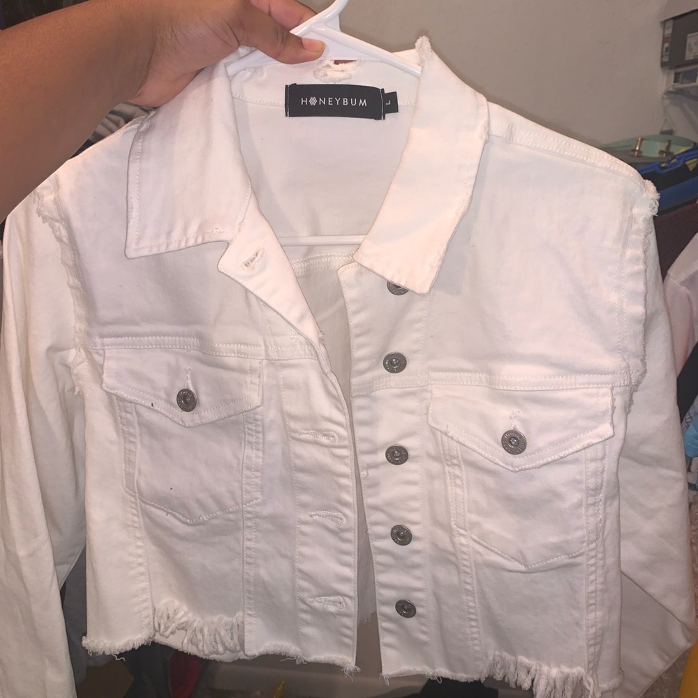 WHITE CROPPED JEAN JACKET
